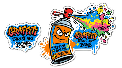 Graffiti Street Art Spray Can and Text Sticker Design © asepta