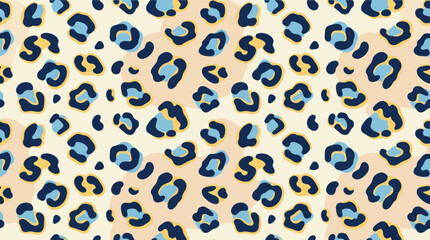 Modern blue leopard pattern vector background. Seamless exotic cat spotted texture with navy and light azure rosettes. Trendy animal print design for chic fashion textiles, wallpapers, and backdrops. © Bediha Duru Öksüz