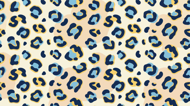 Modern blue leopard pattern vector background. Seamless exotic cat spotted texture with navy and light azure rosettes. Trendy animal print design for chic fashion textiles, wallpapers, and backdrops.
