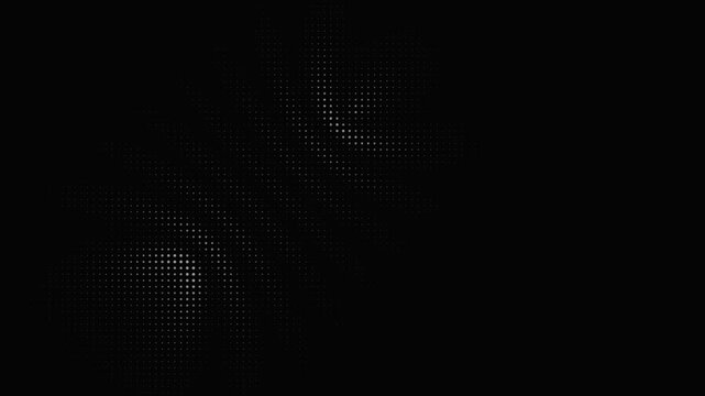 Abstract digital halftone dot pattern waves on black background