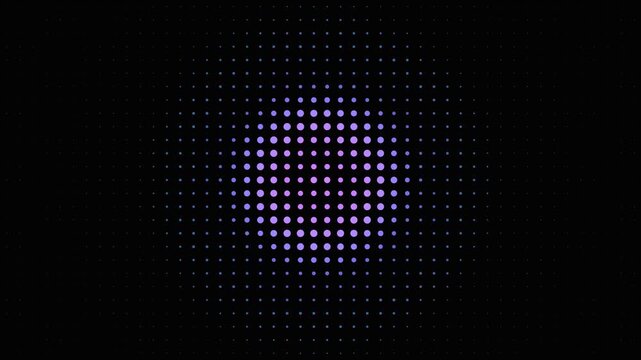 Glowing halftone dot grid changing colors on a black background