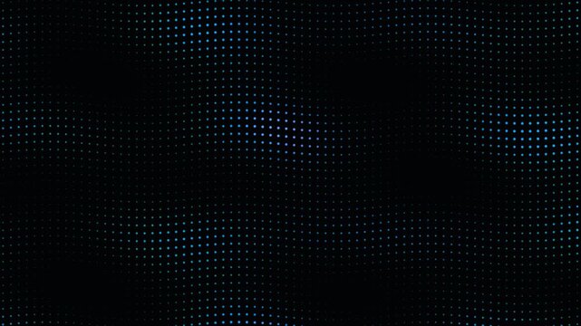 Blue particle wave grid flowing on black background
