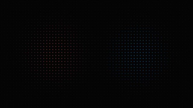 Abstract digital dot grid with shifting blue and red lights