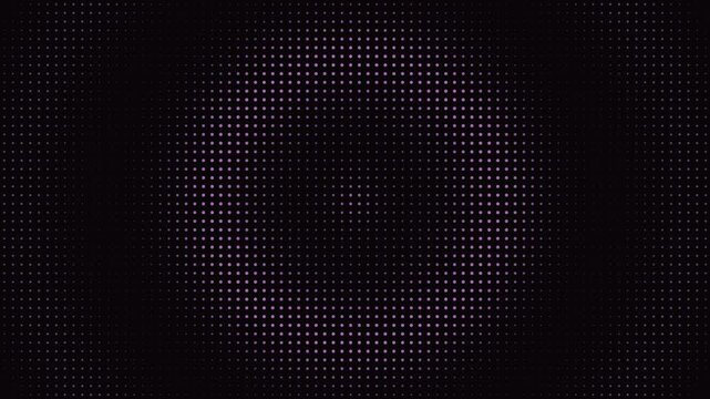Halftone dot pattern pulsing with vibrant color shifts on black