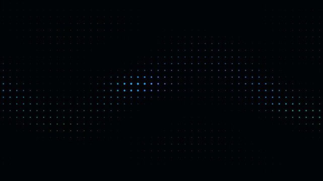 Abstract digital wave of colorful LED dots on a black background