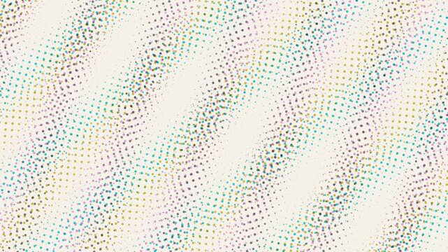 Colorful halftone dots forming wave patterns on a light background
