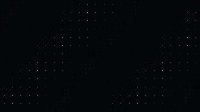 Glowing grid of tiny digital dots shifting color on dark background