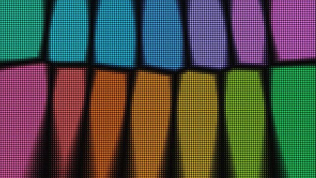 Retro halftone color blocks scrolling on a digital screen