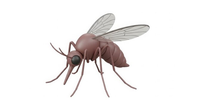 Insect - 3D Rendered Cartoon Style Mosquito with Transparent Wings Isolated on White Background