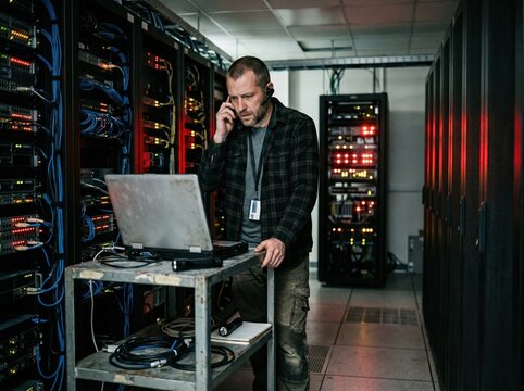 IT engineer responding to server outage in data center