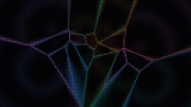 Abstract halftone grid with glowing colorful digital patterns