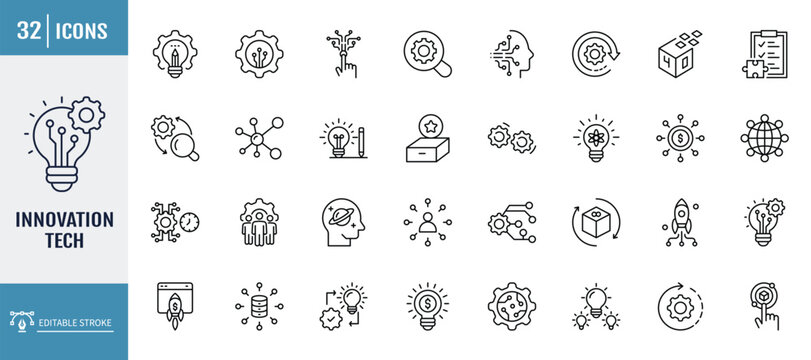 Innovation technology icon set. Futuristic science and tech icons. outline icon set. vector illustration with editable stroke