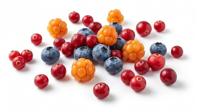 Fresh Nordic berries on white background