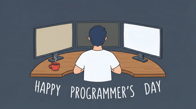 programmer working on computers, happy programmer's day