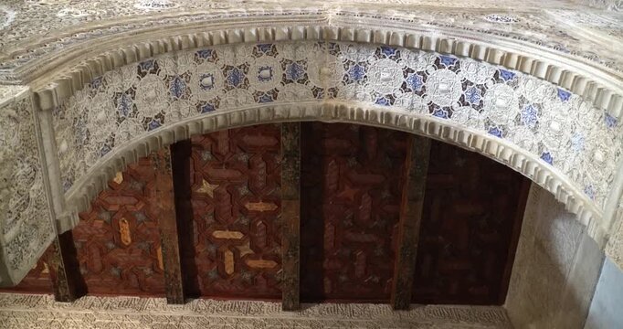 Stucco work in the Nasrid Palace of the Alhambra in Granada, Spain