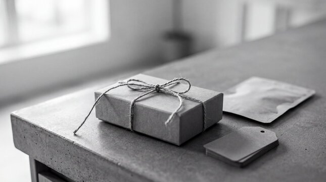 minimalist design elements, simple kraft packaging wrapped with string, emphasizing minimalist design