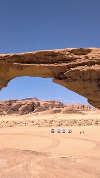 View of the famous "Rainbow Rock" at Alula desert on a sunny day