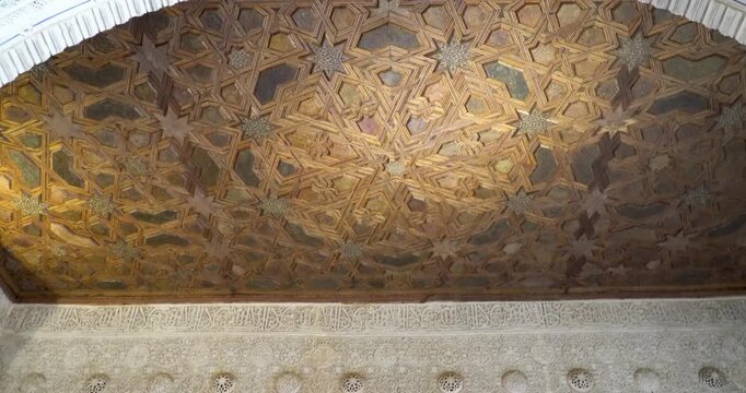 Stucco work in the Nasrid Palace of the Alhambra in Granada, Spain