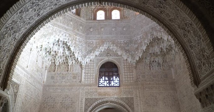 Stucco work in the Nasrid Palace of the Alhambra in Granada, Spain