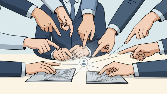 Accusation and Blame: Multiple Fingers Pointing at One Person in Business Meeting