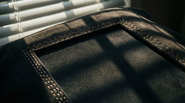 Black suede texture with square stitching and window blind shadows