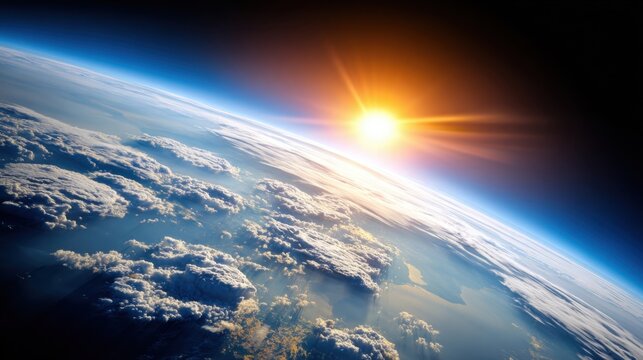Earth from Space A Stunning View of Sunrise and Clouds.