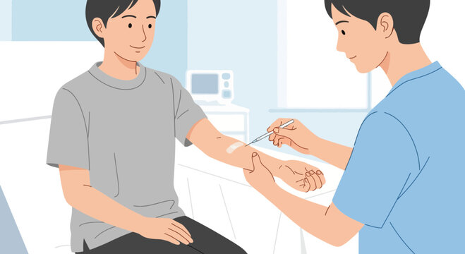 Doctor Applying Patch to Patient's Arm in Clinic