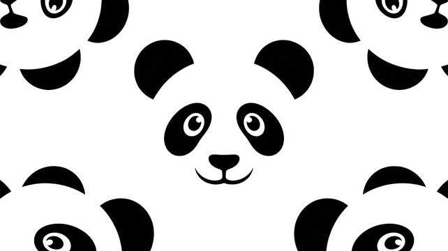 A black and white pattern design featuring stylized panda faces arranged in a repeating pattern.