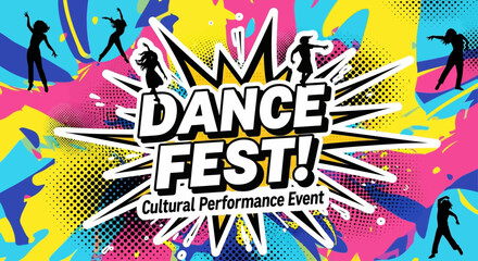 Fototapeta premium Dance Fest Cultural Performance Event Poster with Colorful Pop Art Background