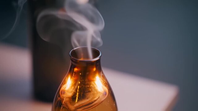 Amber glass vessel with rising smoke