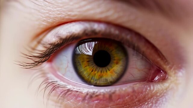 Close-up of a human eye, showcasing the intricate details of the iris, pupil, and surrounding structures