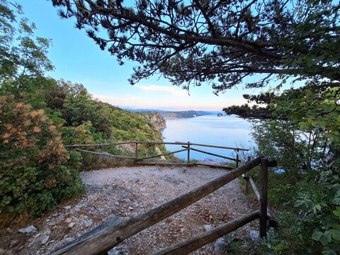 Hiking trail viewpoint overlooking the Adriatic Sea on the Rilke Trail near Duino, Italy