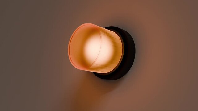 3D animation loop of an angled amber warning beacon light flashing on the wall.
