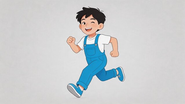 Cartoon boy running in overalls
