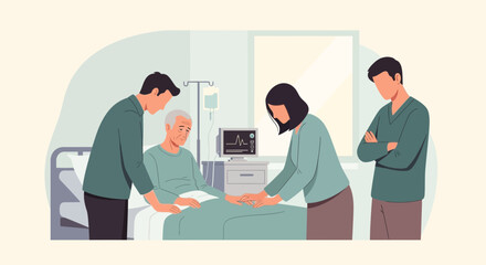 Fototapeta premium Family by Senior Patient's Bedside Hospital Care Support Concept