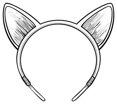 Hand-Drawn Cat Ears Headband Accessory Costume Item for Themed Party or Play isolated on white