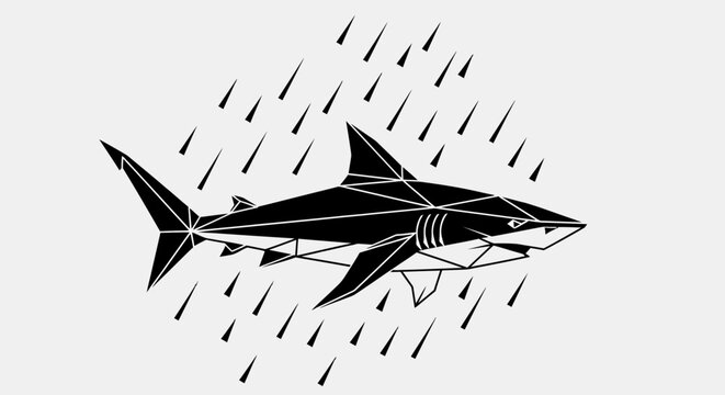 Geometric black shark illustration on light background