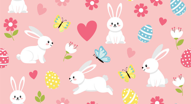 Easter pattern icon collection, spring artwork design, festive motif concept, holiday theme illustration, flat vector illustration