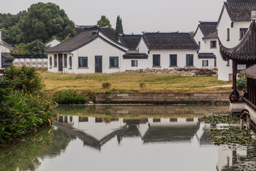 Fototapeta premium Riverside houses in Luzhi water town, Jiangsu province, China