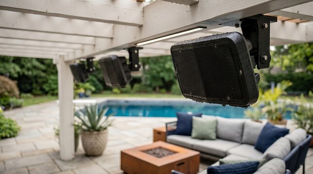 Outdoor Waterproof Speaker Mounted on Patio Pergola