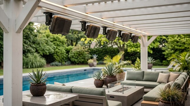 Luxury Patio Pergola with Outdoor Heaters and Pool