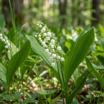 Lily of the valley flowers blooming in the forest closeup view 2.