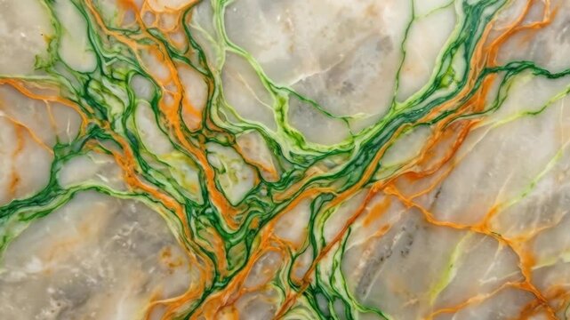Green and orange veins abstract organic texture, fluid natural pattern with vivid color contrast and modern background appeal refined commercial styling, polished modern mood, soft natural light,