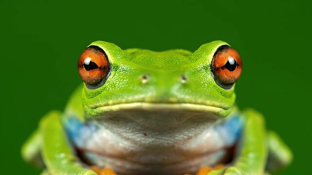 Macro Portrait of a Vibrant Red-Eyed Tree Frog Staring Directly into the Camera Lens with Sharp Detail