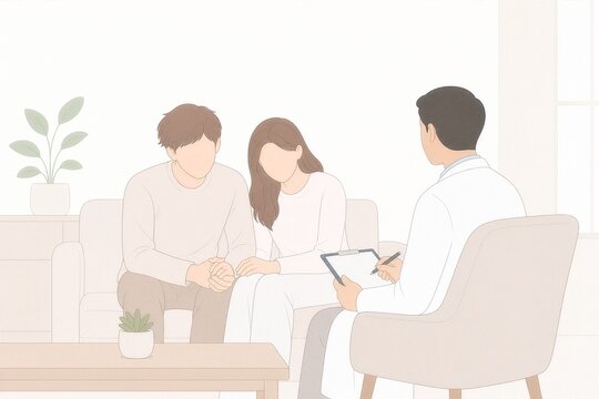不妊治療・妊活の相談をする夫婦のイラスト
