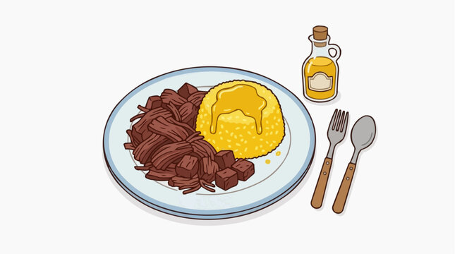 Carne de Sol with Cuscuz and Manteiga de Garrafa Plate, Brazilian Northeastern Traditional Food Flat Illustration