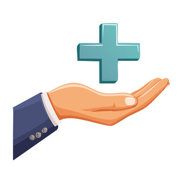 Hand holding a plus sign