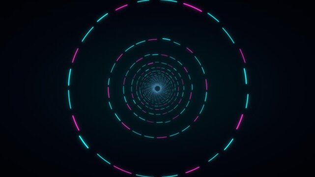 Neon tunnel with glowing cyan and pink dashed circles
