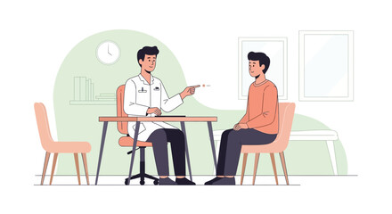 Fototapeta premium Doctor consulting patient in clinic office, medical illustration, flat design