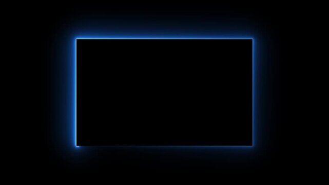 A stark black square is illuminated by a vibrant electric blue neon light border creating a futuristic and minimalist glowing frame against a deep black background digital and modern interfaces
